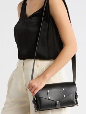 AllSaints Miro Leather Satchel Crossbody Black Silver Stud Details NWT Dust Bag